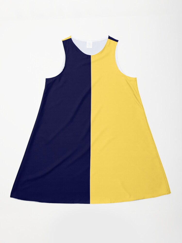 Navy Blue And Mustard Yellow Half And Half Nautical A-Line Dress