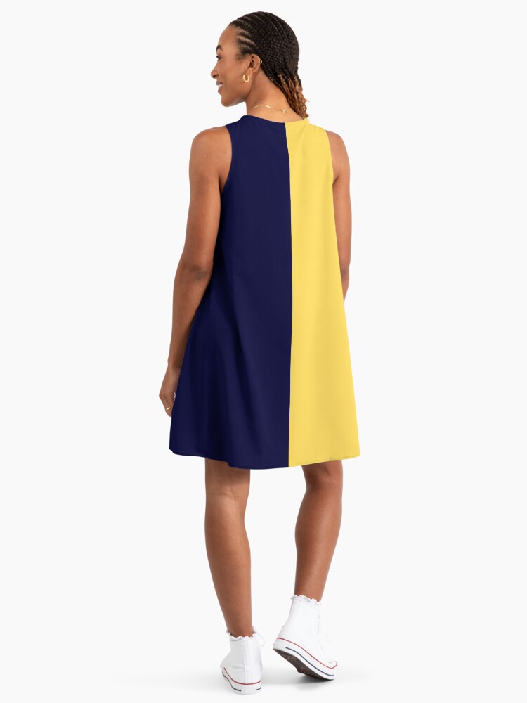 Navy Blue And Mustard Yellow Half And Half Nautical A-Line Dress