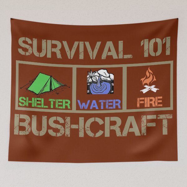 Artikelvorschau, Überleben 101. Schutz, Wasser, Feuer! Bushcraft T-Shirt! Kiefern schnupfen, keine Linien! entworfen und verkauft von Henri Vellart.