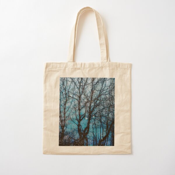 Trees at night in winter. Cotton Tote Bag