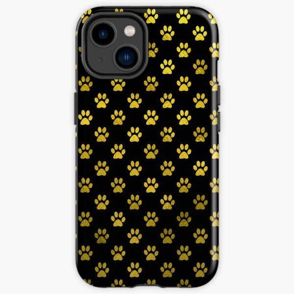 Gold Black Dog Paw Metallic Faux Foil Polka Dot Texture Background Pattern iPhone Tough Case