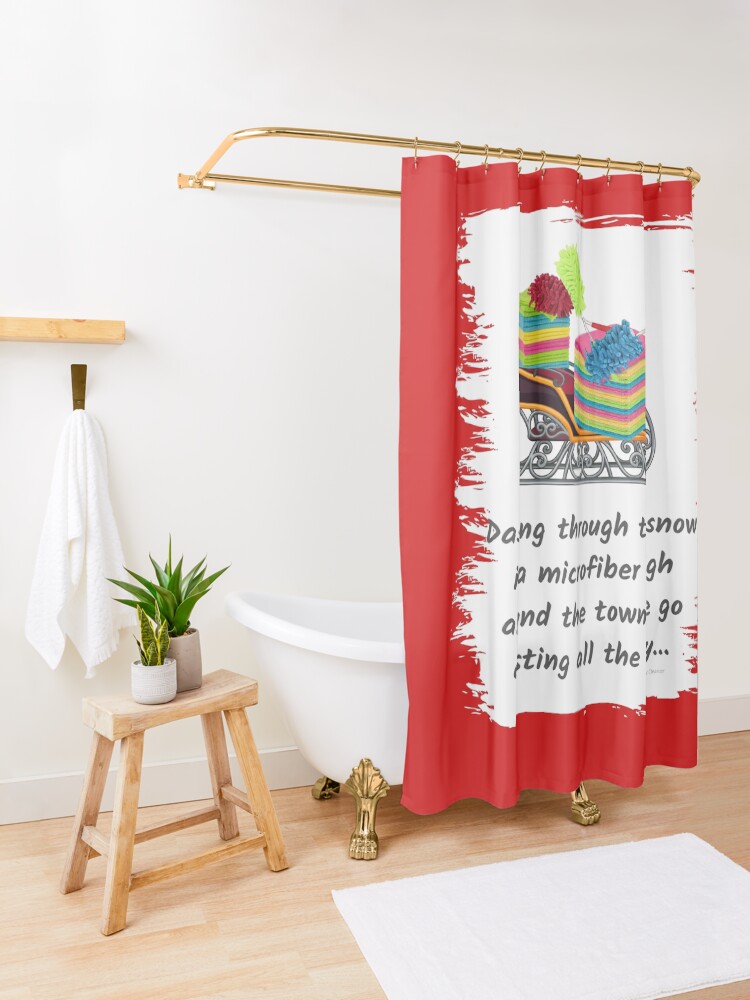 Alternate view of Dusting All The Way Microfiber Sleigh Christmas Cleaning Humor Shower Curtain
