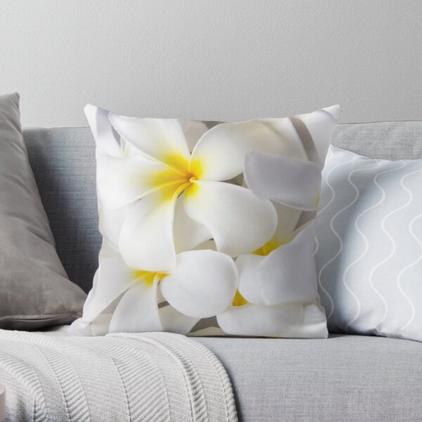 White Plumeria Tropical Frangipani Flowers Throw Pillow