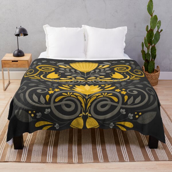 Item preview, Yellow Grey Floral - Flowers Folk Art designed and sold by Kit Cronk.