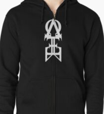 The Meta- White Print Zipped Hoodie