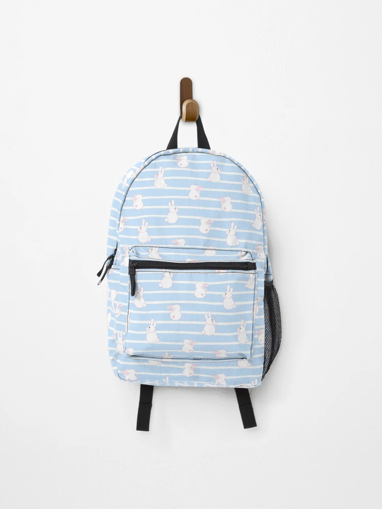 Thumbnail 1 of 3, Backpack, Cute Blue Striped Rabbit Pattern designed and sold by ButterandCheese.