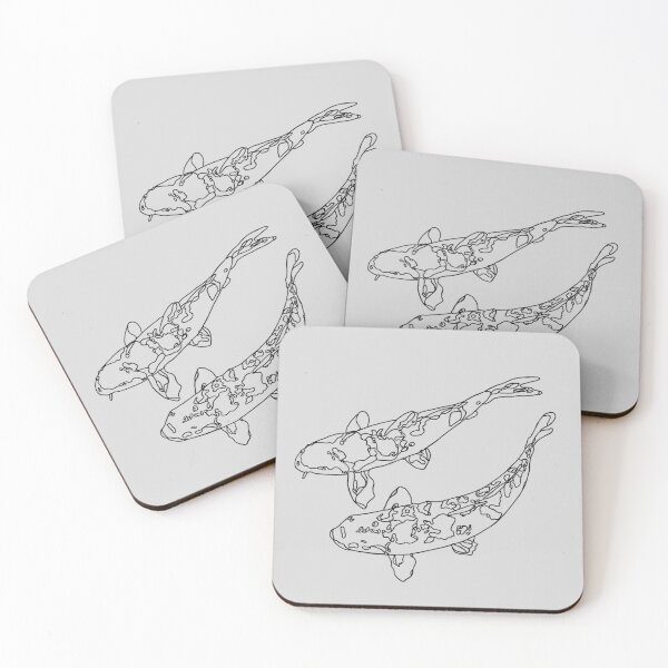 Item preview, Line art Oo two swimming koi fish designed and sold by The Red Shop.