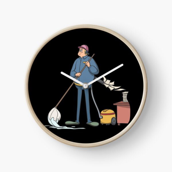 Cleaner vacuum cleans office documents Clock