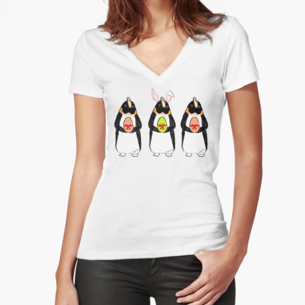 Easter Bunny-Penguin Fitted V-Neck T-Shirt