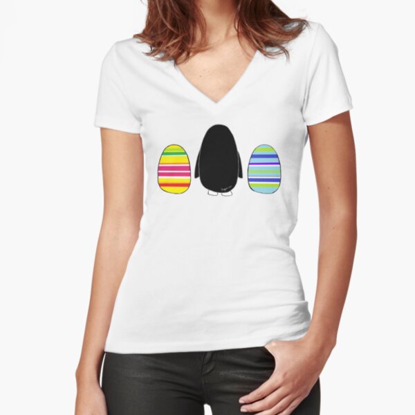 Penguins and Eggs Fitted V-Neck T-Shirt