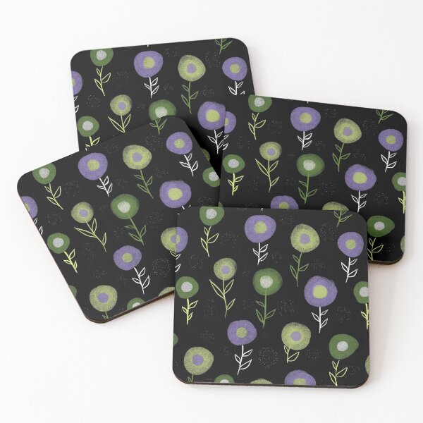 Item preview, Dark Floral Pattern - Green Purple Round Flowers  designed and sold by Boriana Giormova.
