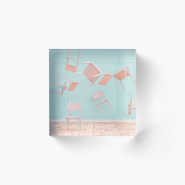 Flying chairs in a room rendering Acrylic Block