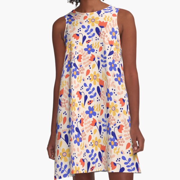 Intense Color Wild Flower Chaotic Pattern A-Line Dress