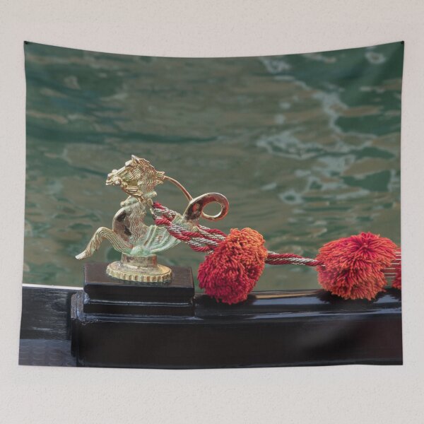 Item preview, Venetian Gondola Seahorse - Gleaming Bronze Ornament and Red Pompoms designed and sold by Georgia Mizuleva.