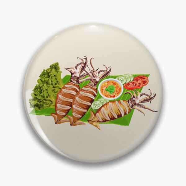Item preview, Asian Chilli Grilled Squids Served On A Banana Leaf designed and sold by Alicia Chee.