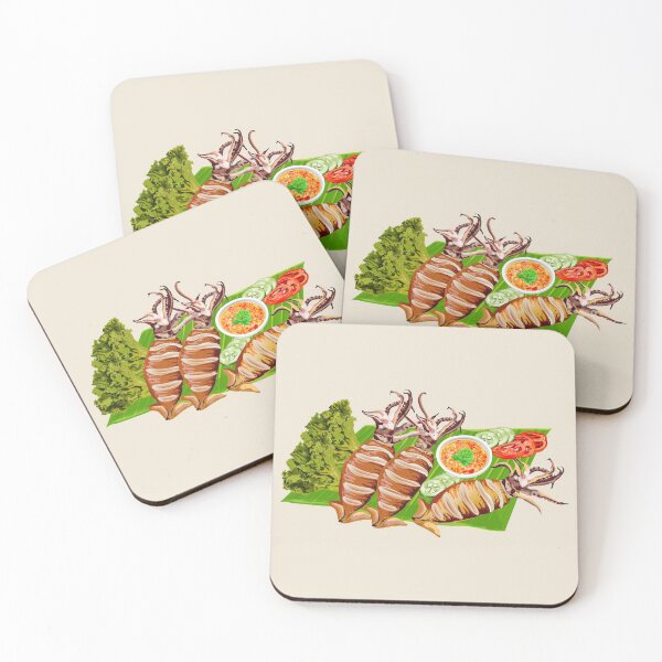 Item preview, Asian Chilli Grilled Squids Served On A Banana Leaf designed and sold by Alicia Chee.