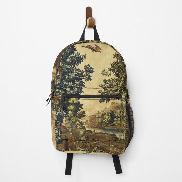 Item preview, Wood Landscape with Birds,Trees and River, Antique Flemish Tapestry in Brown Ivory Blue designed and sold by BulganLumini.