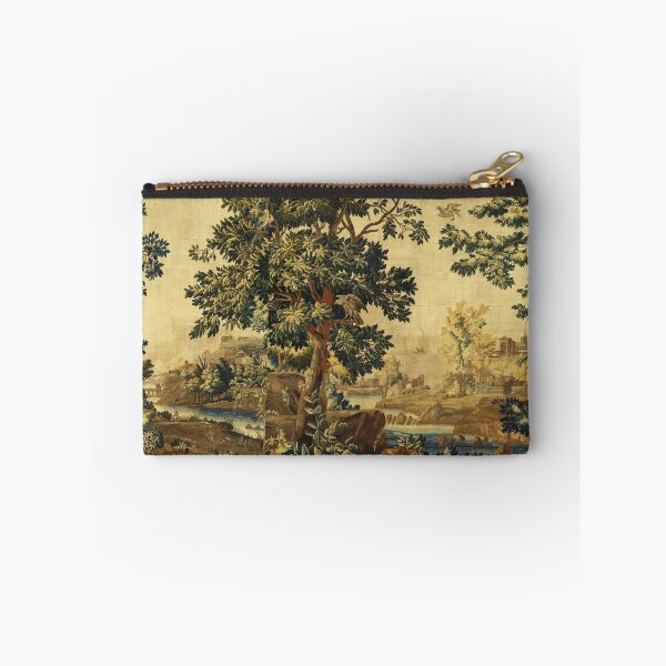 Item preview, Wood Landscape with Birds,Trees and River, Antique Flemish Tapestry in Brown Ivory Blue designed and sold by BulganLumini.