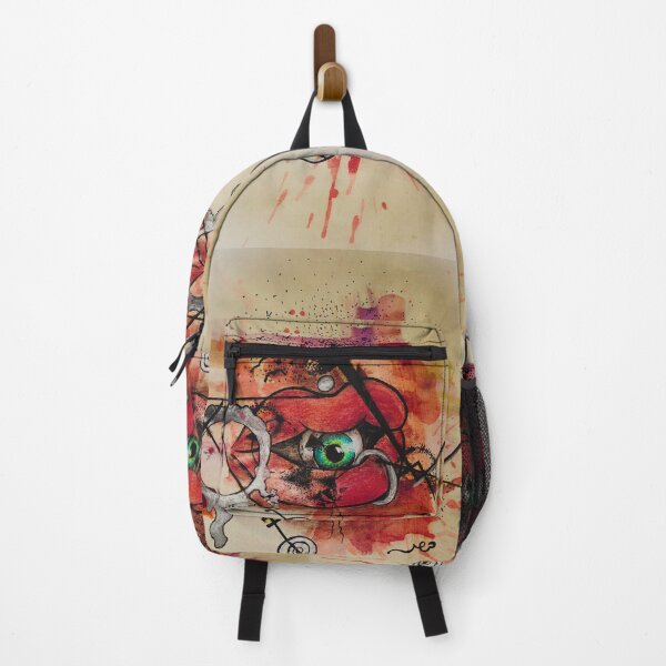 Item preview, surrealistic punk lips eating eyeball with geometric shapes designed and sold by PainterBay.