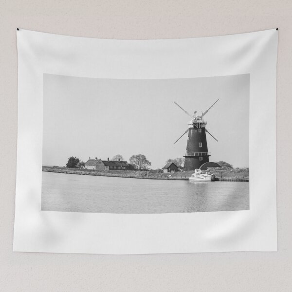 Item preview, Black and white Berney Arms Windmill designed and sold by cdkphotos.