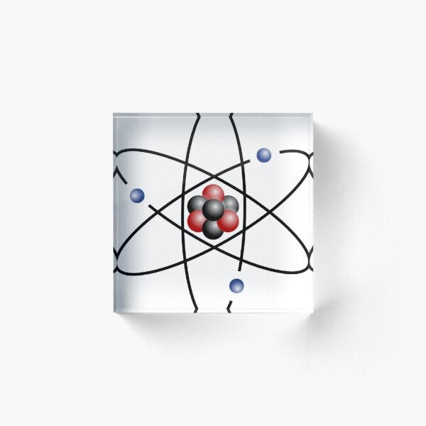Stylized lithium-7 atom: 3 protons, 4 neutrons, and 3 electrons (total electrons are ~​1⁄4300th of the mass of the nucleus). It has a mass of 7.016 Da. Acrylic Block
