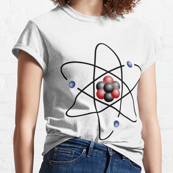 Stylized lithium-7 atom: 3 protons, 4 neutrons, and 3 electrons (total electrons are ~​1⁄4300th of the mass of the nucleus). It has a mass of 7.016 Da. Classic T-Shirt