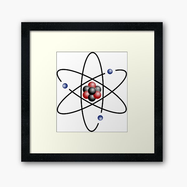 Stylized lithium-7 atom: 3 protons, 4 neutrons, and 3 electrons (total electrons are ~​1⁄4300th of the mass of the nucleus). It has a mass of 7.016 Da. Framed Art Print