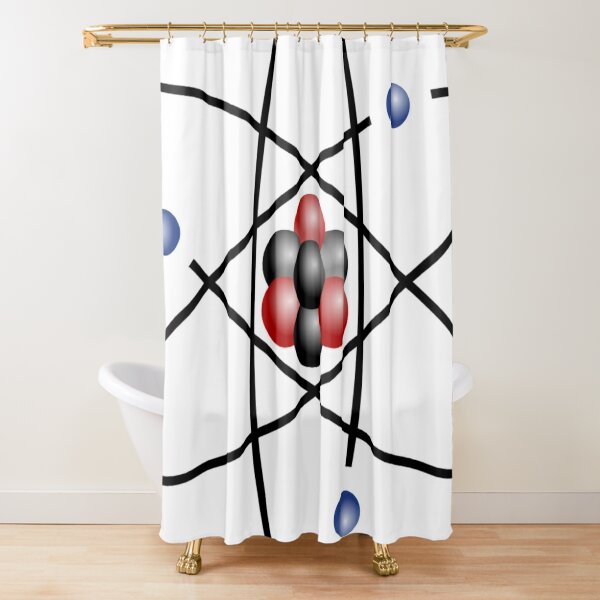Stylized lithium-7 atom: 3 protons, 4 neutrons, and 3 electrons (total electrons are ~​1⁄4300th of the mass of the nucleus). It has a mass of 7.016 Da. Shower Curtain