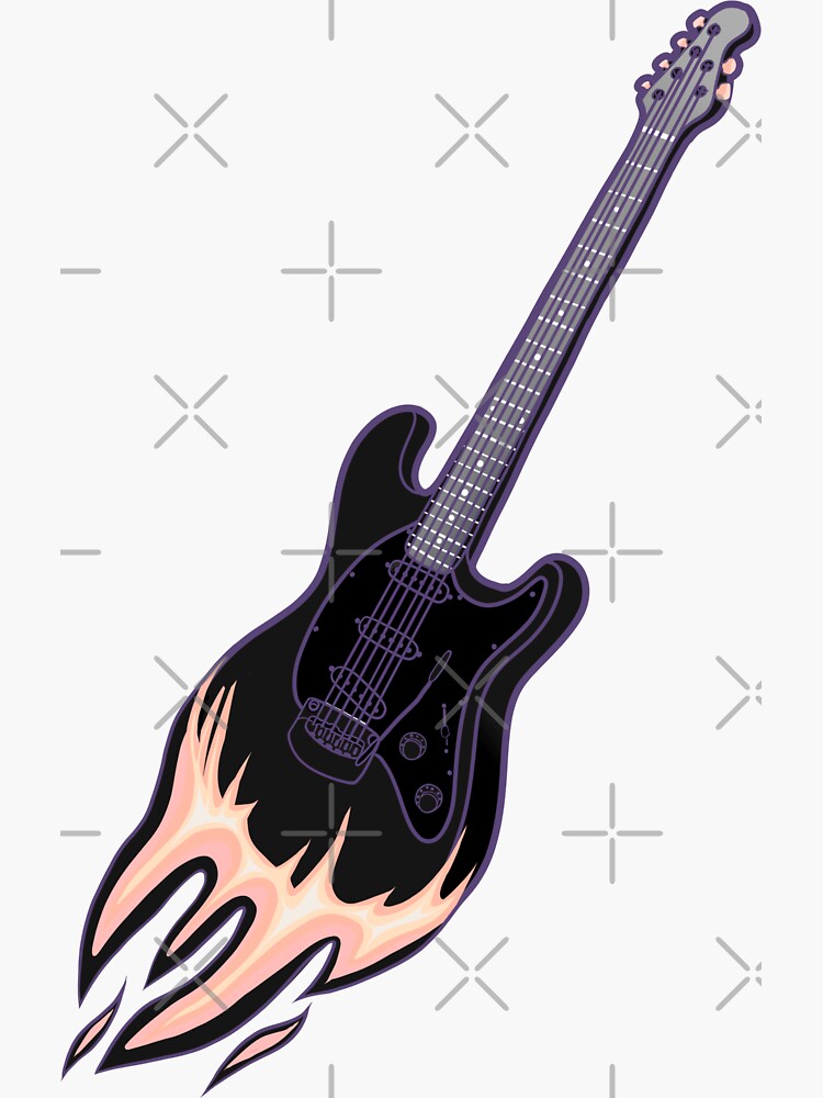 Flamin‘ Black Electric Guitar Sticker For Sale By Illhustration Redbubble 5644