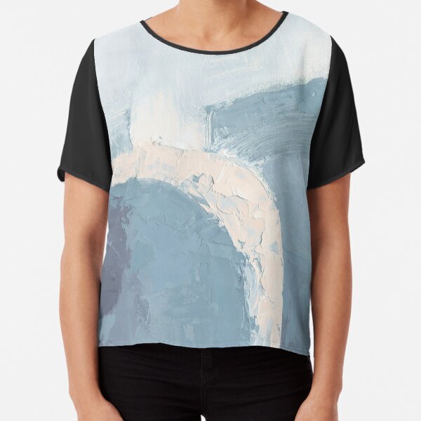 Hellblaue graue Elfenbein Zusammenfassung Chiffon Top