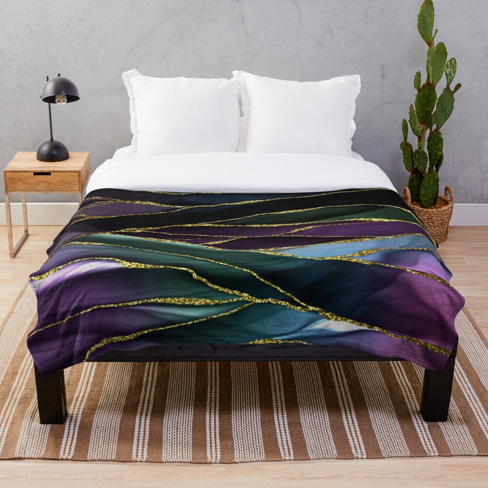 Purple Night Marble Landscape Throw Blanket