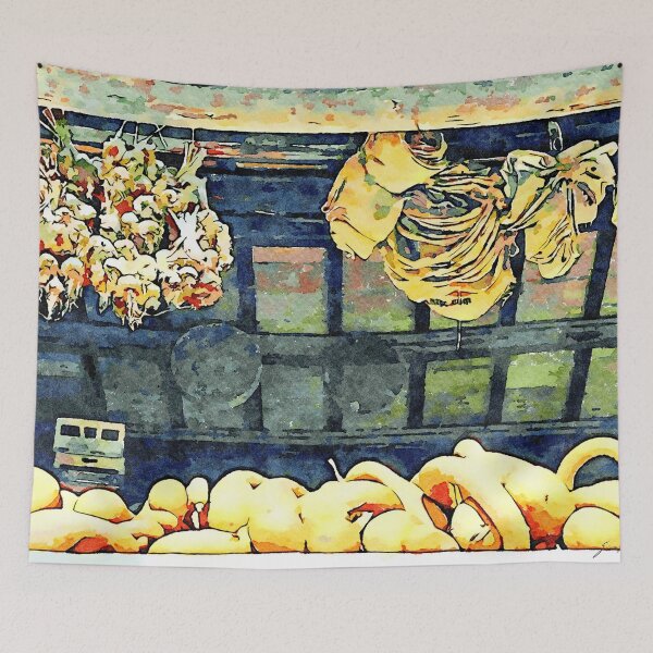 Item preview, Hortus Conclusus: pumpkins and garlic braids with rolled-up sacks hang in the attic designed and sold by Giuseppe Cocco.