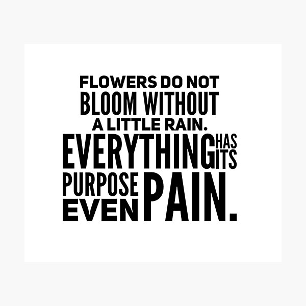 "Flowers do not bloom without a little rain. Everything has its purpose