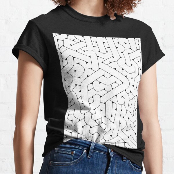 Abstract White Hexagon Bezier Truchet Tiles #2 Classic T-Shirt