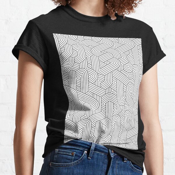 Abstract White Hexagon Bezier Truchet Tiles #3 Classic T-Shirt
