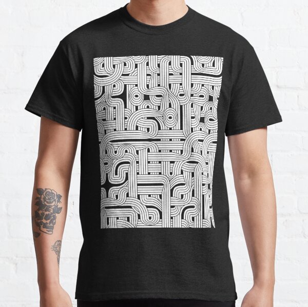Abstract White Hexagon Bezier Truchet Tiles #1 Classic T-Shirt