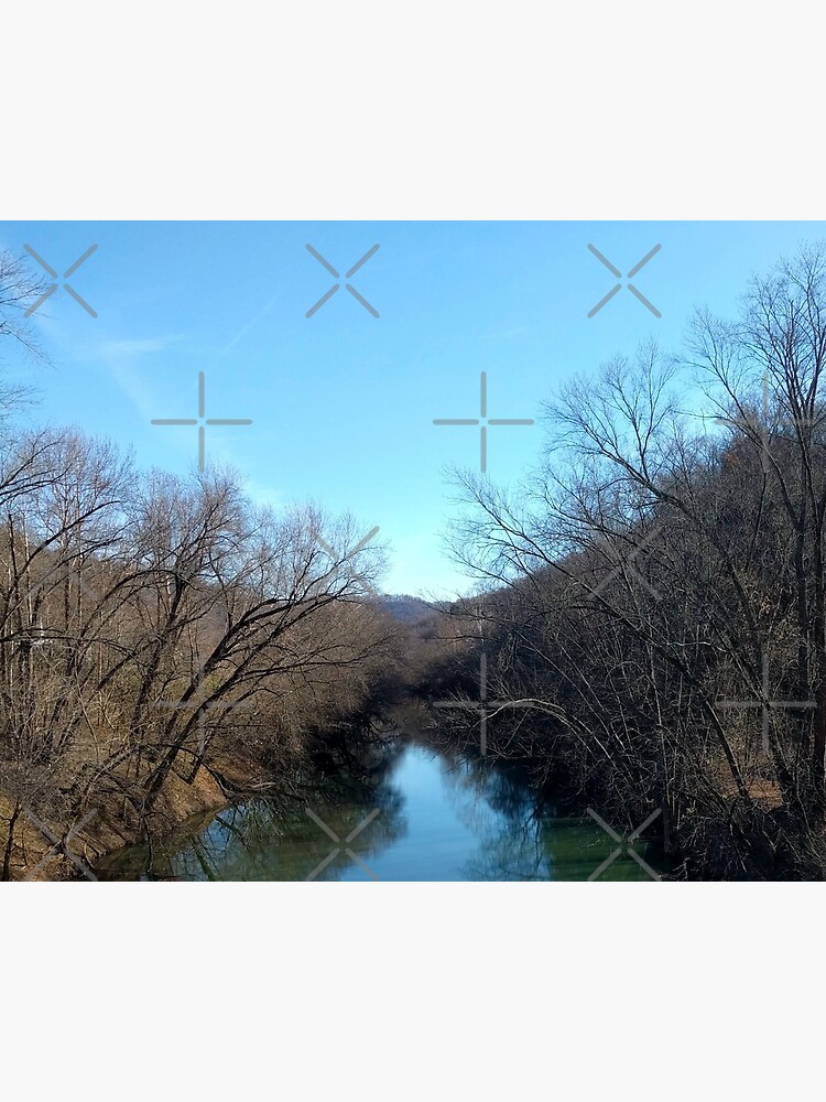 "Guyandotte River in West Virginia, Wooded River Landscape with Blue Sky" Poster by