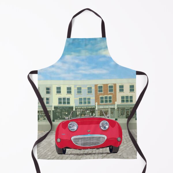 Signal Red Frogeye/Bugeye Sprite, the first little 'Healey' – with a big smile! Apron
