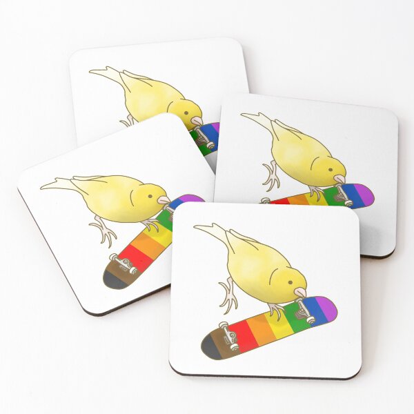 Item preview, LGBT+ Rainbow Skateboard Canary designed and sold by AdoraBirdArt.