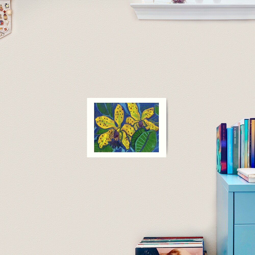 Yellow Orchids, Tropical Flowers Abstract Botanical Floral Sketch Art Print
