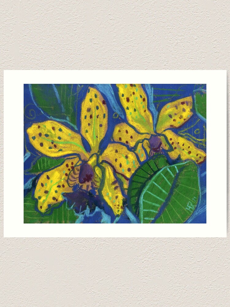 Alternate view of Yellow Orchids, Tropical Flowers Abstract Botanical Floral Sketch Art Print