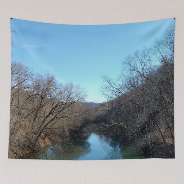 Item preview, Guyandotte River in West Virginia, Wooded River Landscape with Blue Sky designed and sold by PrettyLittlePic.