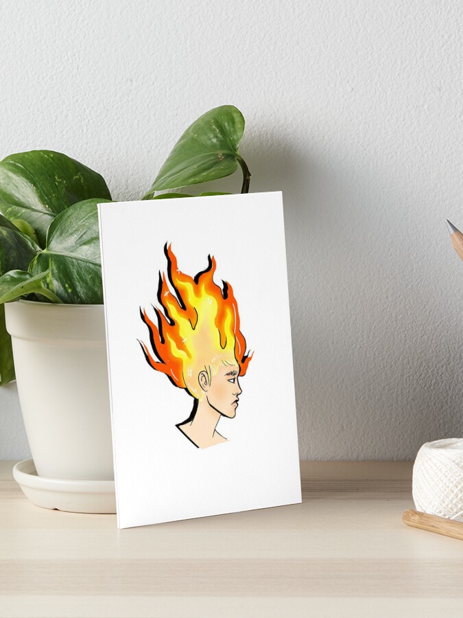 Boy with flames for hair Art Board Print