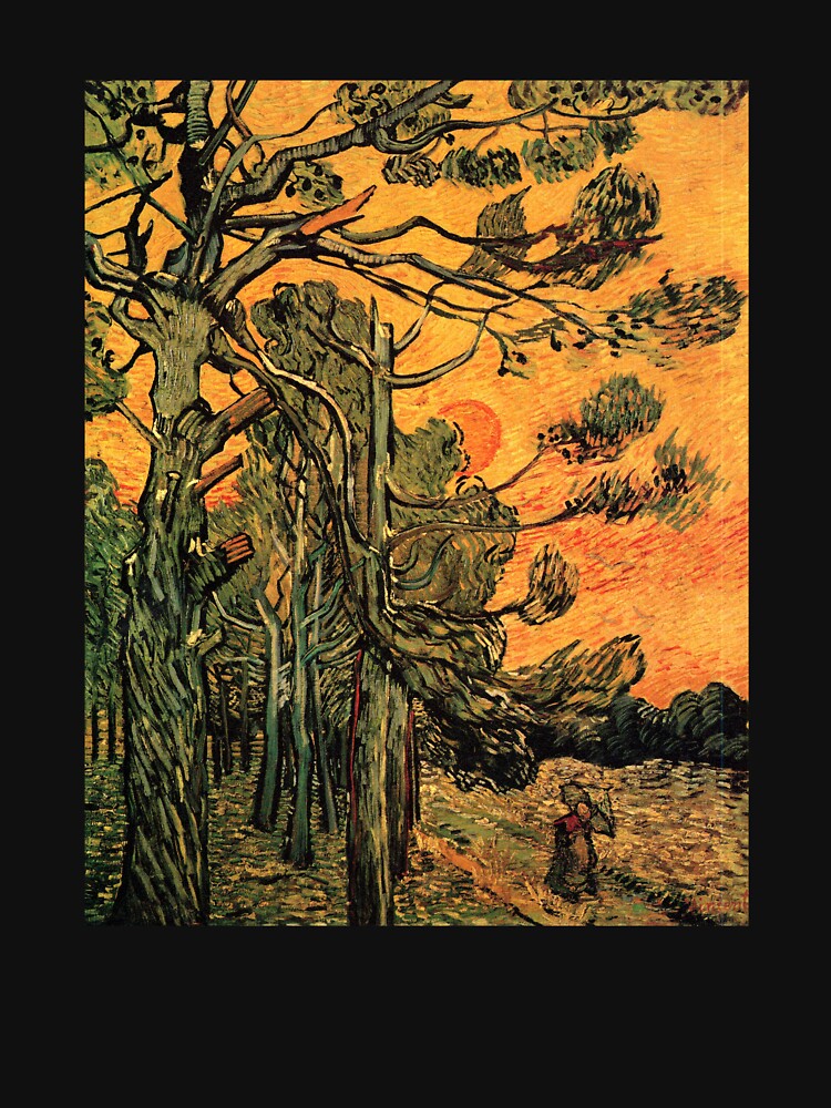'Pine Trees Against A Red Sky with a Setting Sun' by Vincent Van Gogh (Reproduction) by RozAbellera
