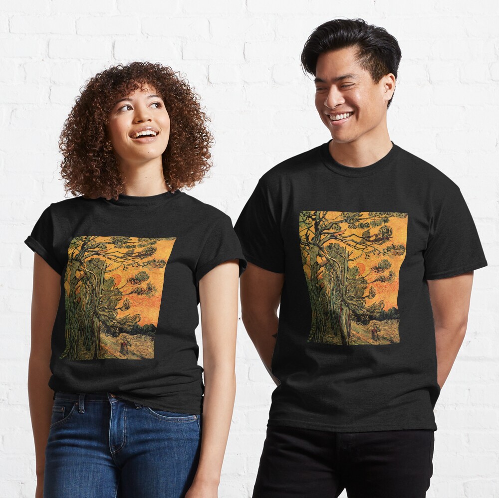 'Pine Trees Against A Red Sky with a Setting Sun' by Vincent Van Gogh (Reproduction) Classic T-Shirt