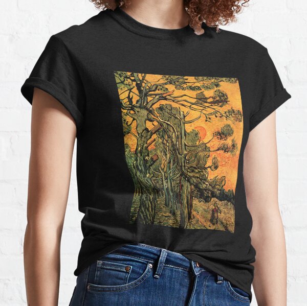 'Pine Trees Against A Red Sky with a Setting Sun' by Vincent Van Gogh (Reproduction) Classic T-Shirt