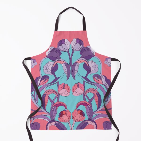 Item preview, Chinoiserie Motif tulips in lush floral vignette. Plum violet and salmon pink designed and sold by IngaDesign.