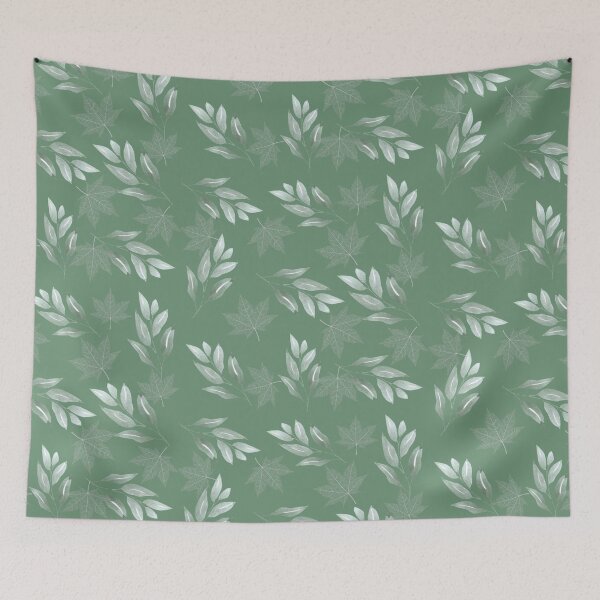 Item preview, White leaves on gray-green designed and sold by Ninaeva.