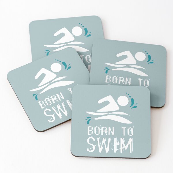 Item preview, Calling all wild open water swimming, winter bathers.  Born to swim fun design for swimmer lovers. Aqua sea blue designed and sold by Caroline Laursen.