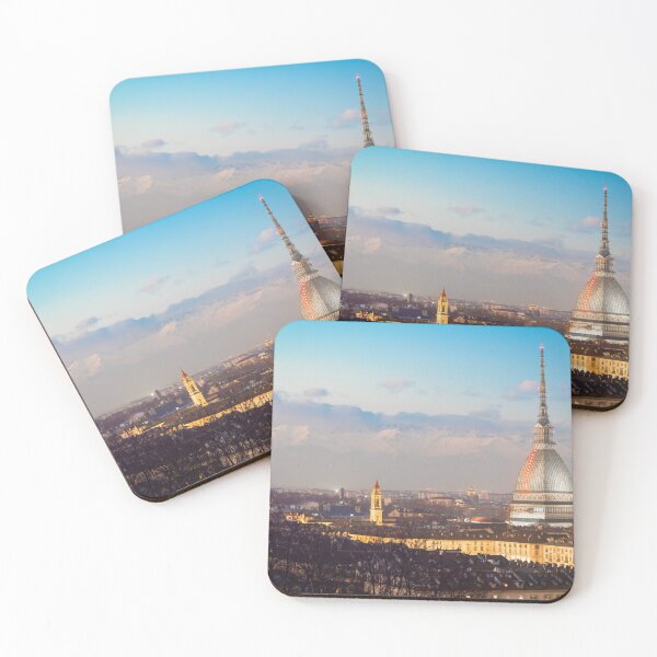 Item preview, Turin, Italy. Panorama from Monte dei Cappuccini (Cappuccini's Hill) at sunset with Alps mountains and Mole Antonelliana designed and sold by Paolo Modena Photography    -   Fine Italian Art.